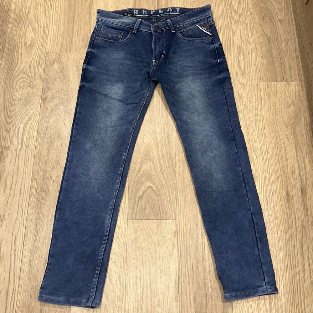 Replay Blue Jeans Designer Y2K Style Faded W34 L30 (Tag Size 34) - Picture 3 of 13